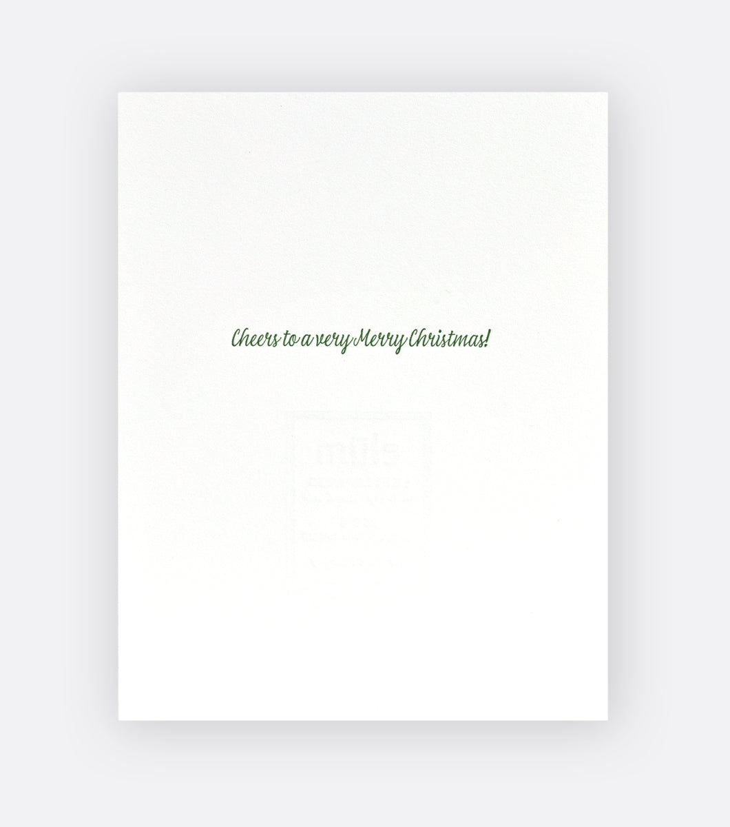 Inside of holiday greeting card that says "cheers to a very merry christmas"